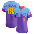 Ldoa C.Rockies #19 Charlie Blackmon Player Purple-Light Blue City Connect Limited Elite Home T-shirt Stitched Jerseys
