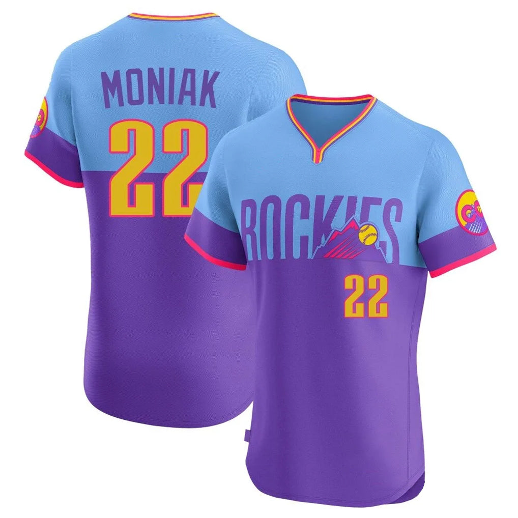 Ldoa C.Rockies #22 Mickey Moniak Player Purple-Light Blue City Connect Limited Elite Home T-shirt Stitched Jerseys