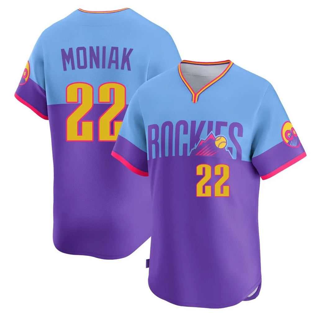 Ldoa C.Rockies #22 Mickey Moniak Player Purple-Light Blue City Connect Limited Home T-shirt Stitched Jerseys