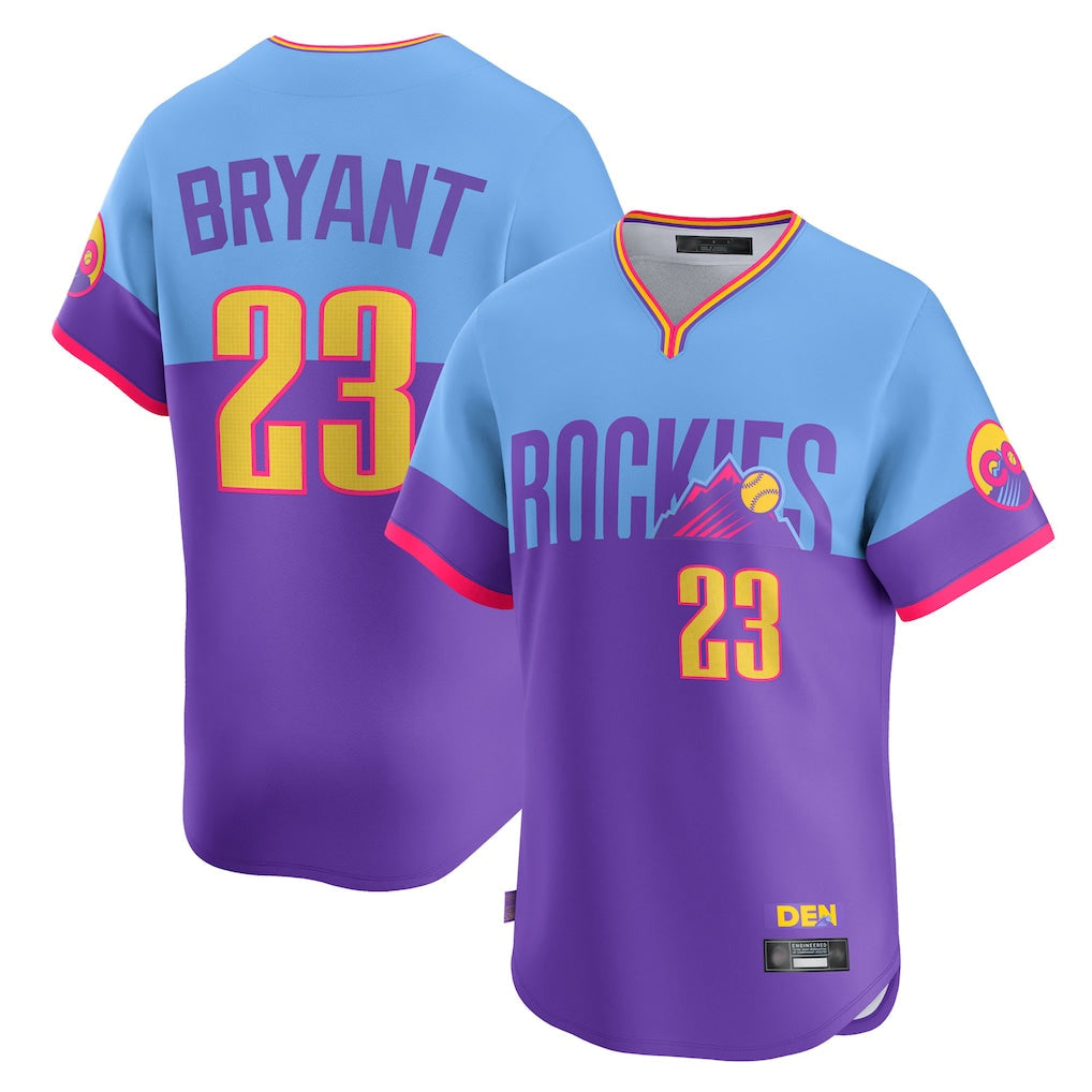 Ldoa C.Rockies #23 Kris Bryant Player Purple-Light Blue City Connect Limited Home T-shirt Stitched Jerseys