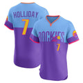 Ldoa C.Rockies #7 Matt Holliday Player Purple-Light Blue City Connect Limited Elite Home T-shirt Stitched Jerseys