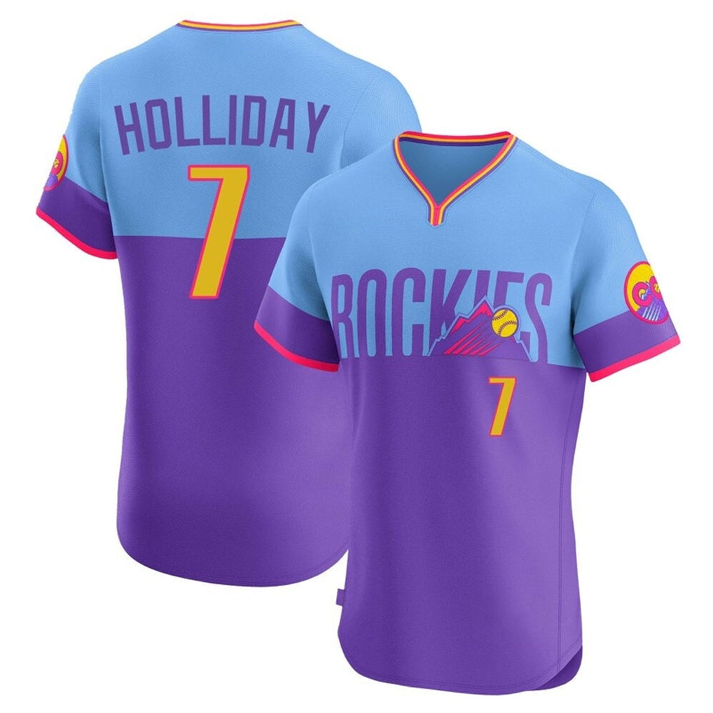Ldoa C.Rockies #7 Matt Holliday Player Purple-Light Blue City Connect Limited Elite Home T-shirt Stitched Jerseys