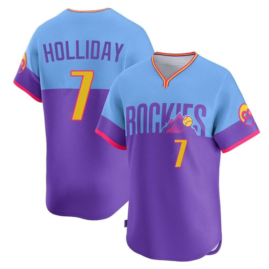 Ldoa C.Rockies #7 Matt Holliday Player Purple-Light Blue City Connect Limited Home T-shirt Stitched Jerseys