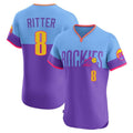 Ldoa C.Rockies #8 Ryan Ritter Player Purple-Light Blue City Connect Limited Elite Home T-shirt Stitched Jerseys