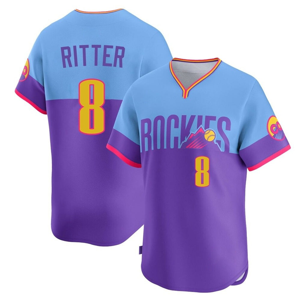 Ldoa C.Rockies #8 Ryan Ritter Player Purple-Light Blue City Connect Limited Home T-shirt Stitched Jerseys
