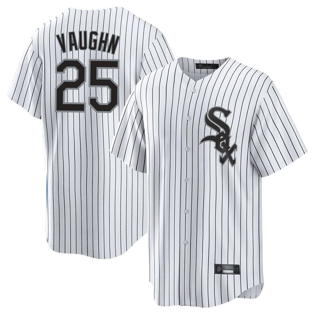 Ldoa C.White Sox #25 Andrew Vaughn Player White Stripe Home Game Stitched Jerseys