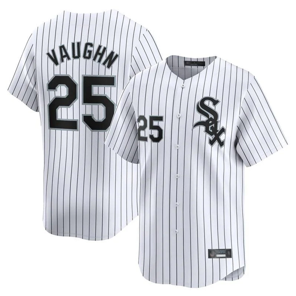 Ldoa C.White Sox #25 Andrew Vaughn Player White Stripe Limited Home Stitched Jerseys