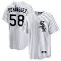 Ldoa C.White Sox #58 Seranthony Dom¡§anguez Player White Stripe Home Game Stitched Jerseys