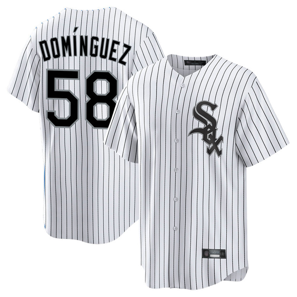 Ldoa C.White Sox #58 Seranthony Dom¡§anguez Player White Stripe Home Game Stitched Jerseys