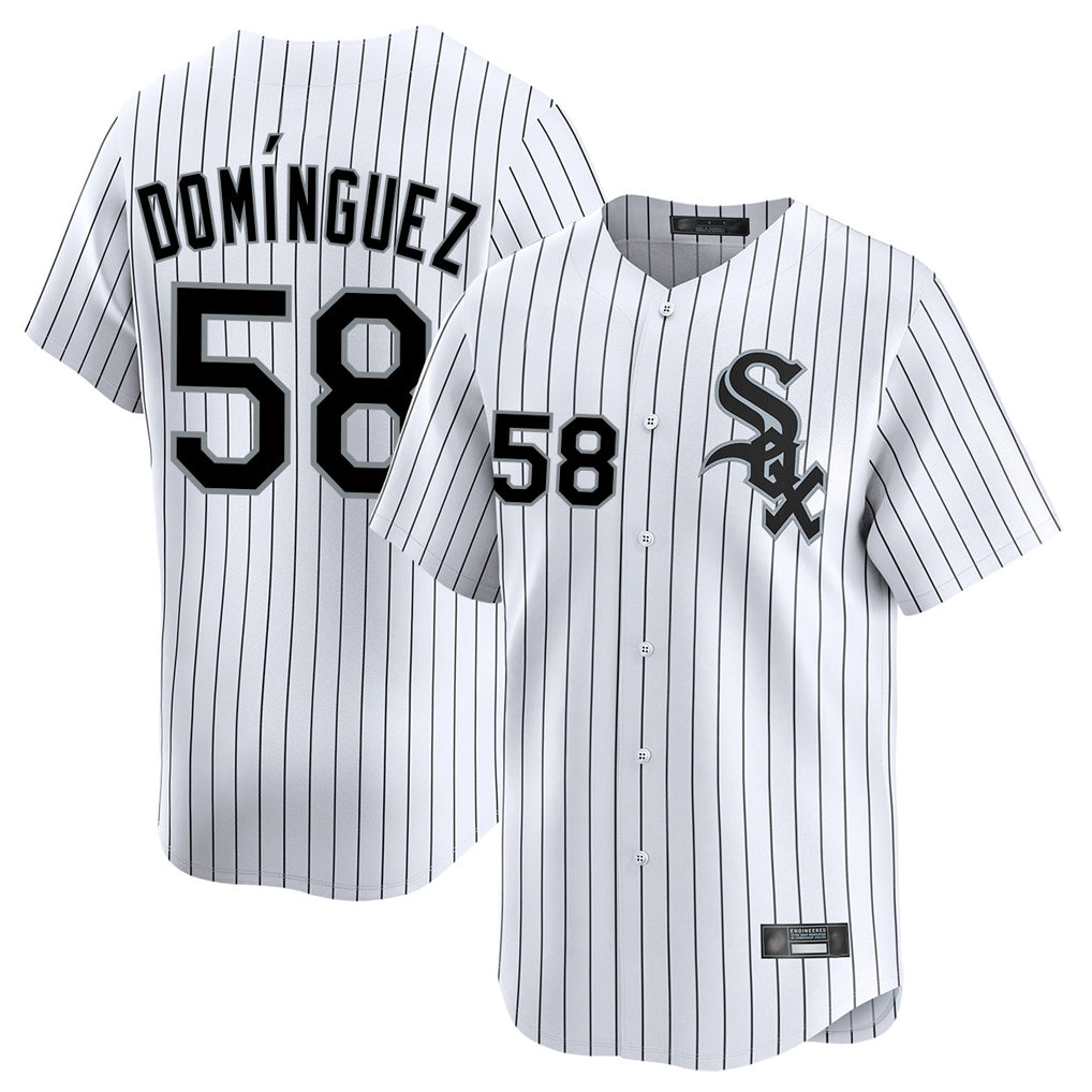 Ldoa C.White Sox #58 Seranthony Dom¡§anguez Player White Stripe Limited Home Stitched Jerseys