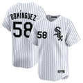 Ldoa C.White Sox #58 Seranthony Dom¡§anguez Player White Stripe Limited Home Stitched Jerseys