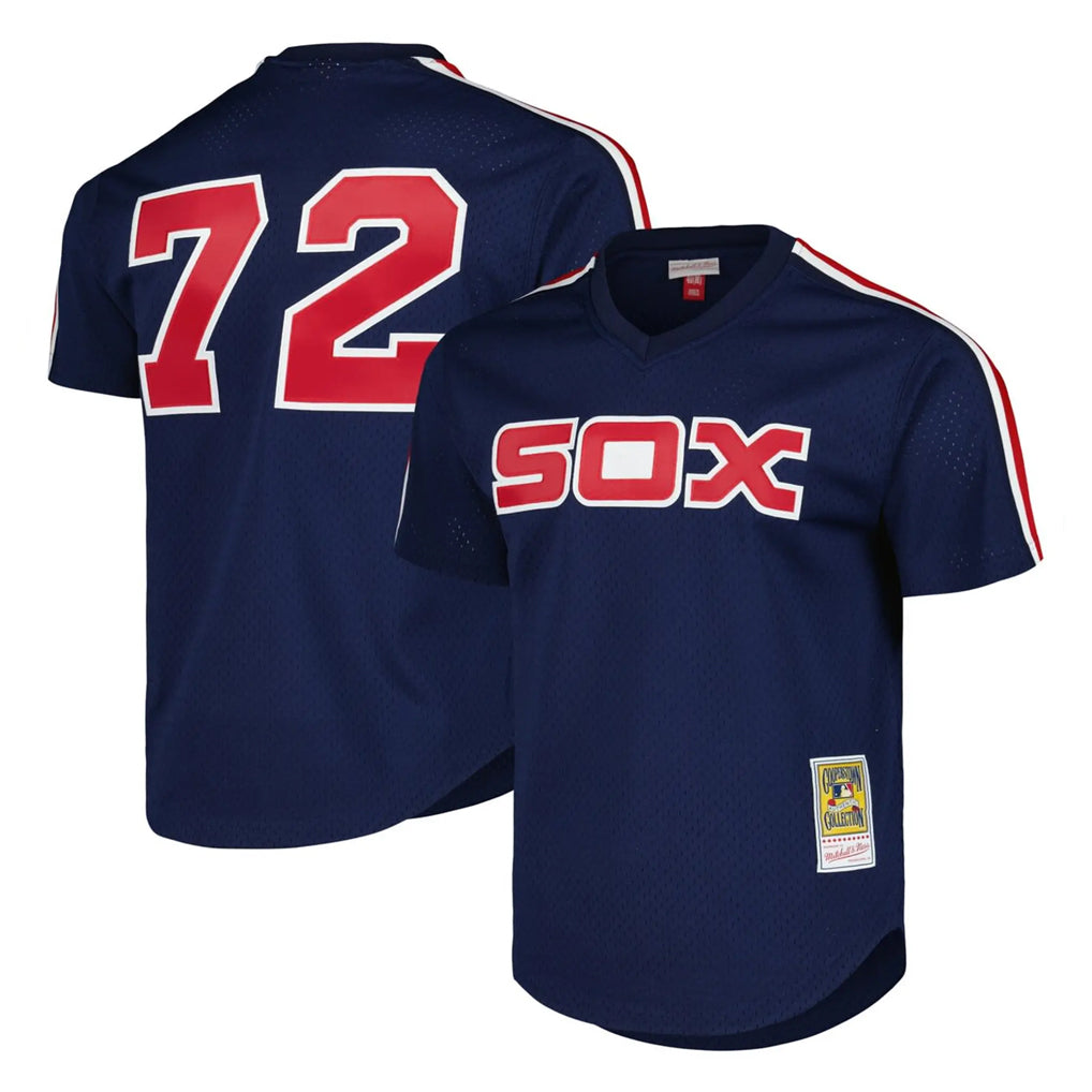 Ldoa C.White Sox #72 Carlton Fisk Player Navy Mitchell & Ness Cooperstown Collection Mesh Game Stitched Jerseys