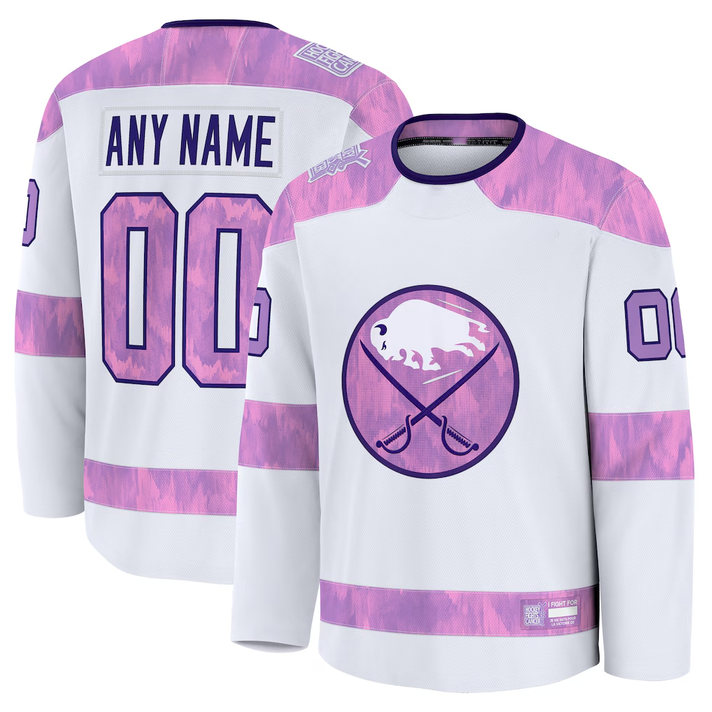 Tuec Custom B.Sabres White 2024 Hockey Fights Cancer Practice Stitched Jerseys