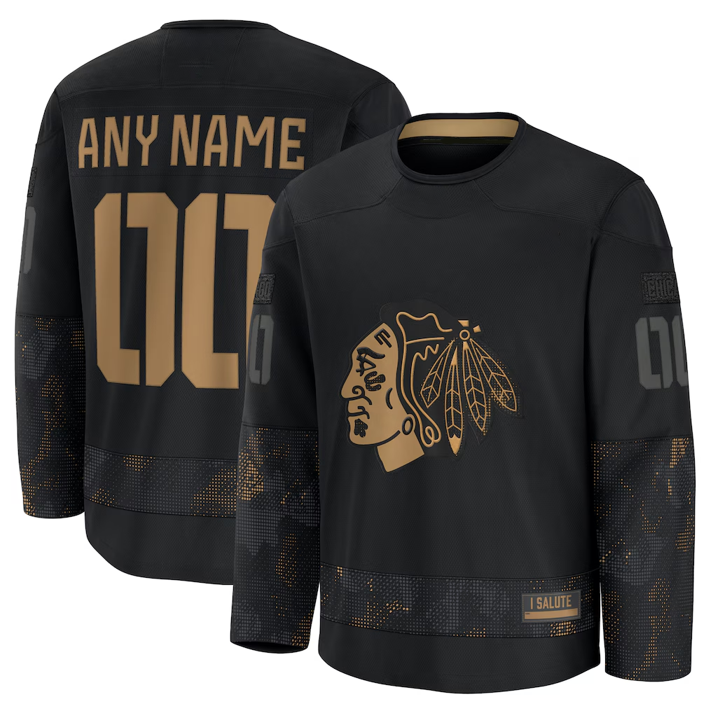 Tuec Custom C.Blackhawks Black 2024 Military Appreciation Practice Jerseys