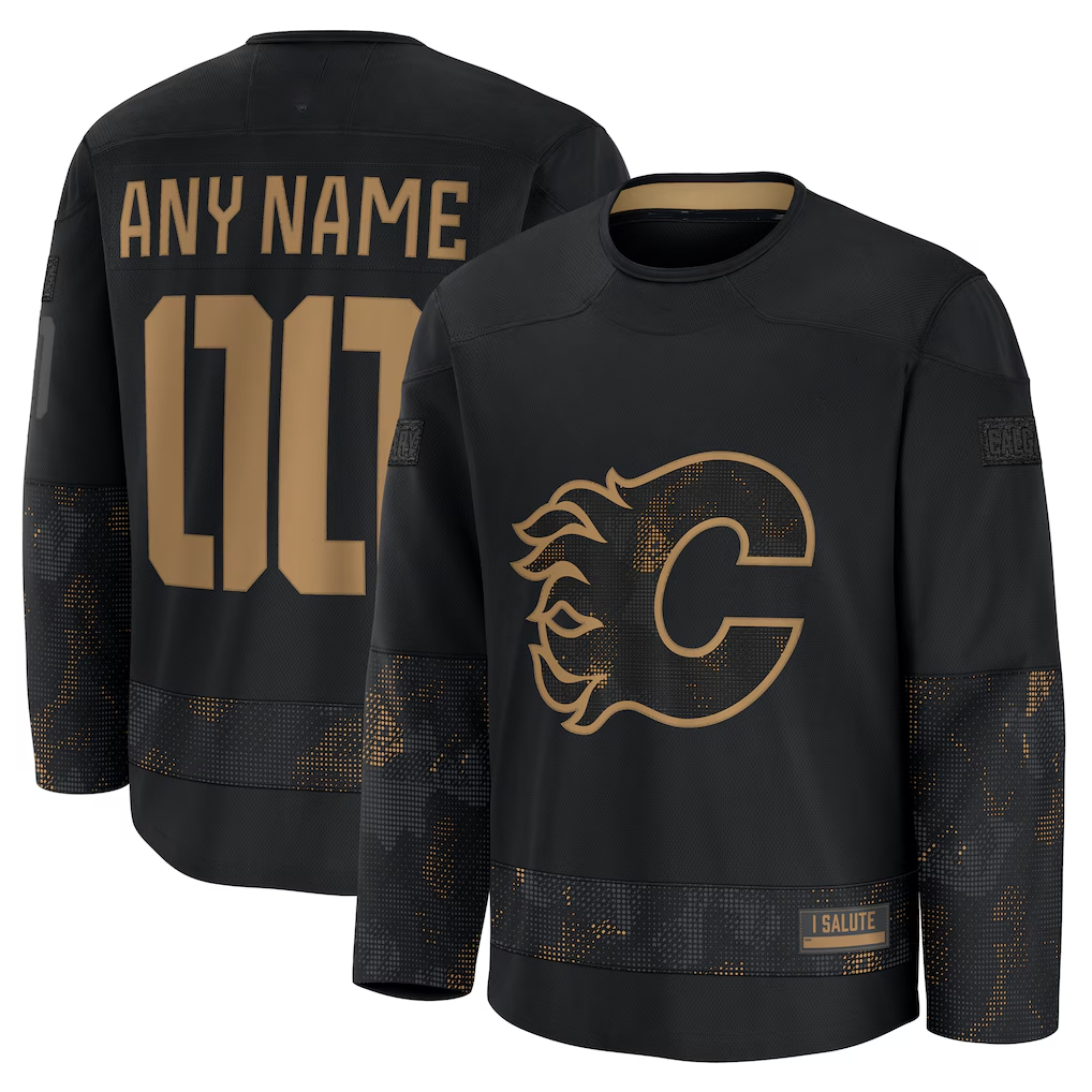 Tuec Custom C.Flames Black 2024 Military Appreciation Practice Jerseys