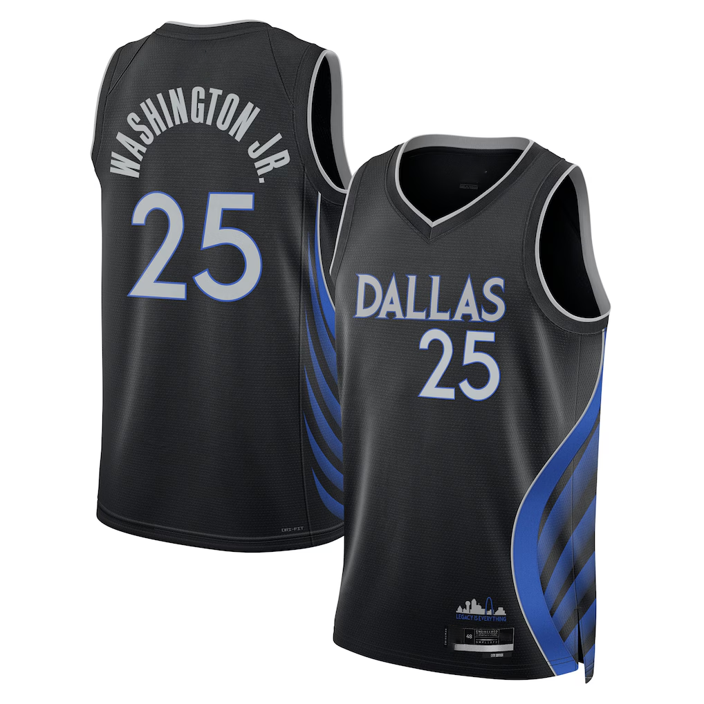 Ldoa D.Mavericks #25 P.J. Washington Jr. Black 2025-2026 City Edition Swingman Stitched Jerseys