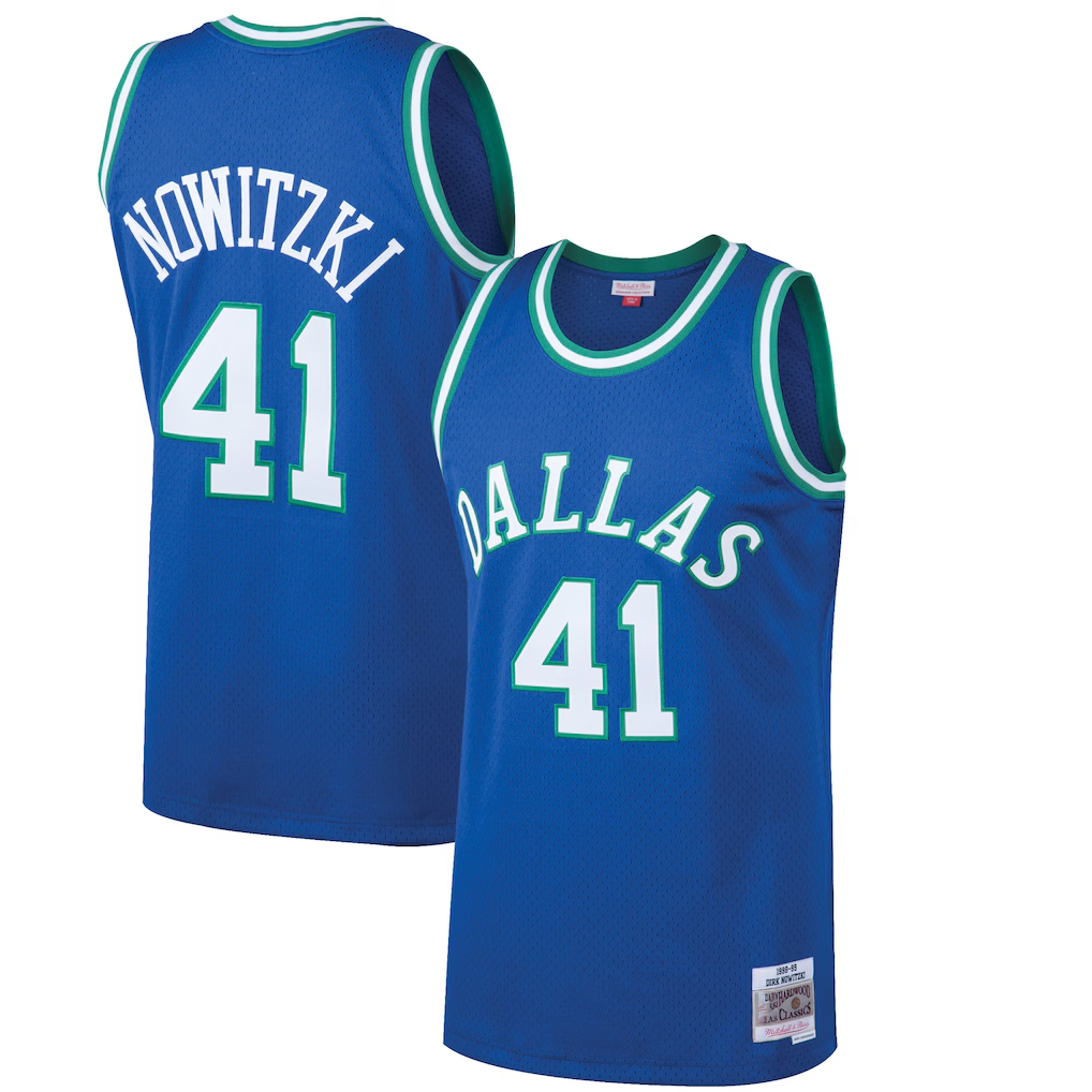 Ldoa D.Mavericks #41 Dirk Nowitzki Mitchell & Ness Blue 199899 Hardwood Classics Swingman Jerseys