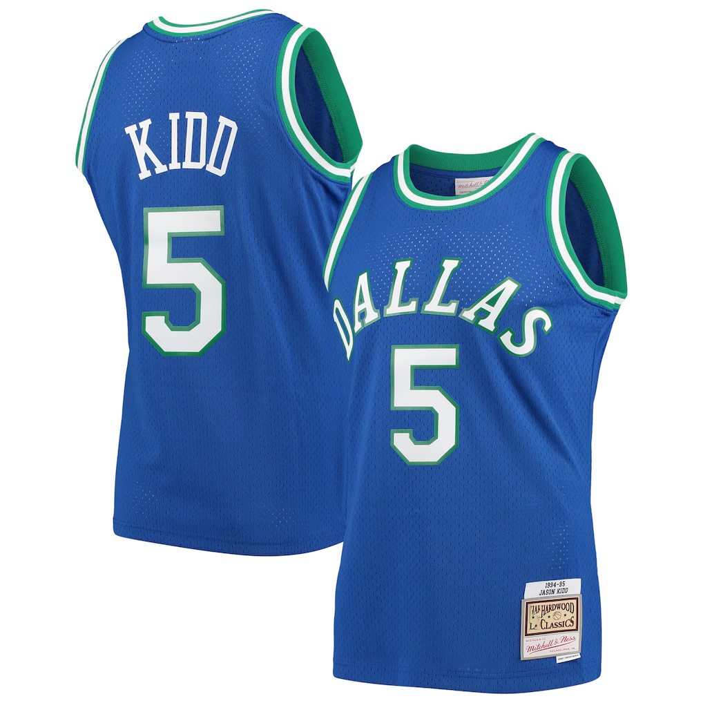 Ldoa D.Mavericks #5 Jason Kidd Mitchell & Ness Blue 1994-1995 Hardwood Classics Swingman Jerseys