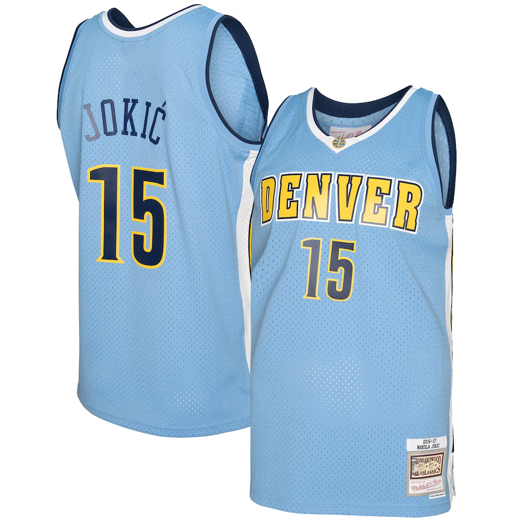 Ldoa D.Nuggets #15 Nikola Jokic Mitchell & Ness Light Blue 2016-17 Swingman Jerseys