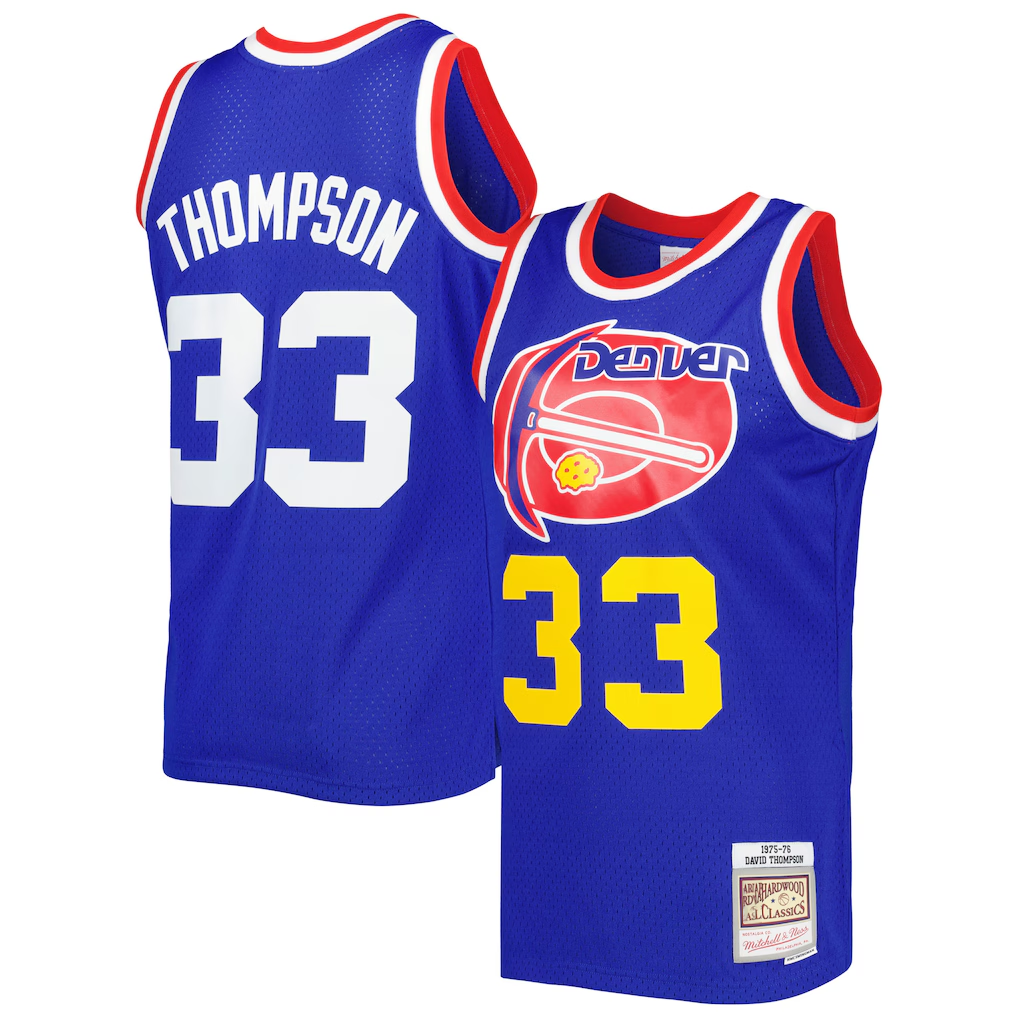 Ldoa D.Nuggets #33 David Thompson Mitchell & Ness Royal Hardwood Classics 1975-76 Swingman Jersey