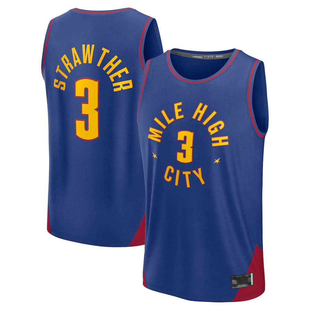 Ldoa D.Nuggets #3 Julian Strawther Blue Fast Break Replica Player Jerseys - Statement Edition