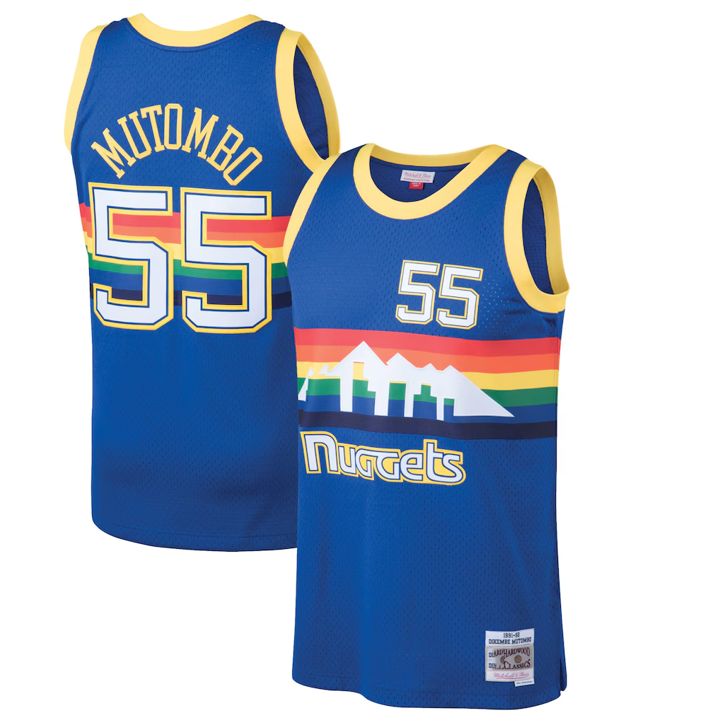 Ldoa D.Nuggets #55 Dikembe Mutombo Mitchell & Ness Blue 199192 Hardwood Classics Swingman Jerseys