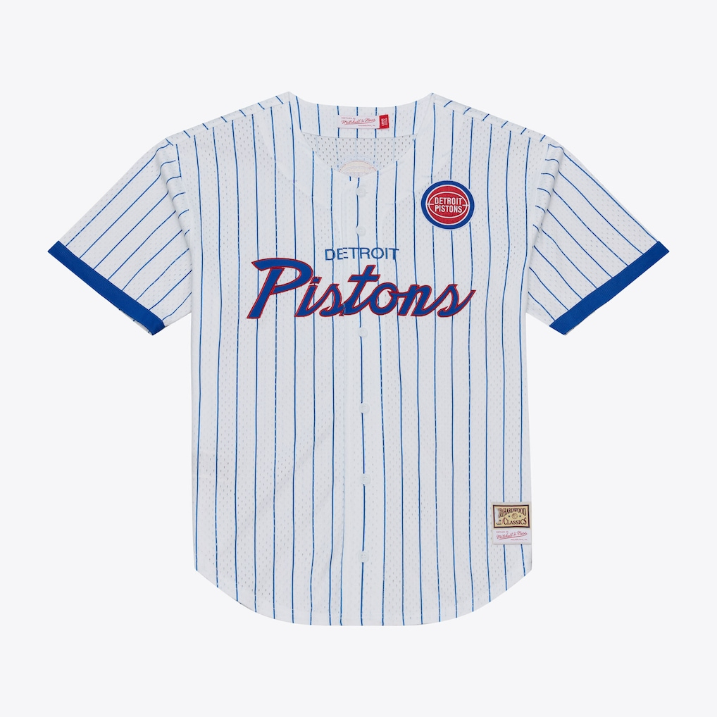 Ldoa D.Pistons Mitchell & Ness White Head Coach Pinstripe Mesh Full-Button Baseball Jerseys