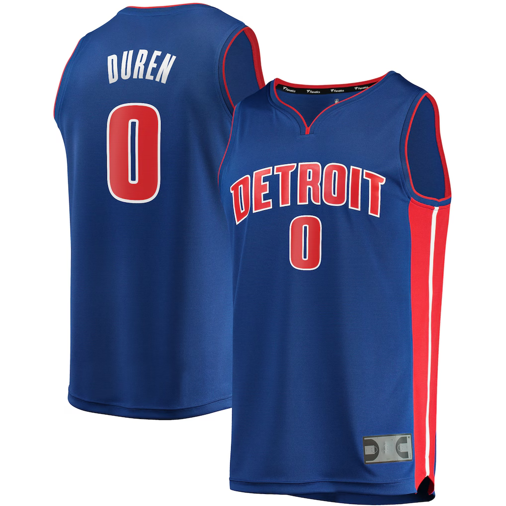 Ldoa D.Pistons #0 Jalen Duren  Blue Fast Break Replica Jerseys - Icon Edition