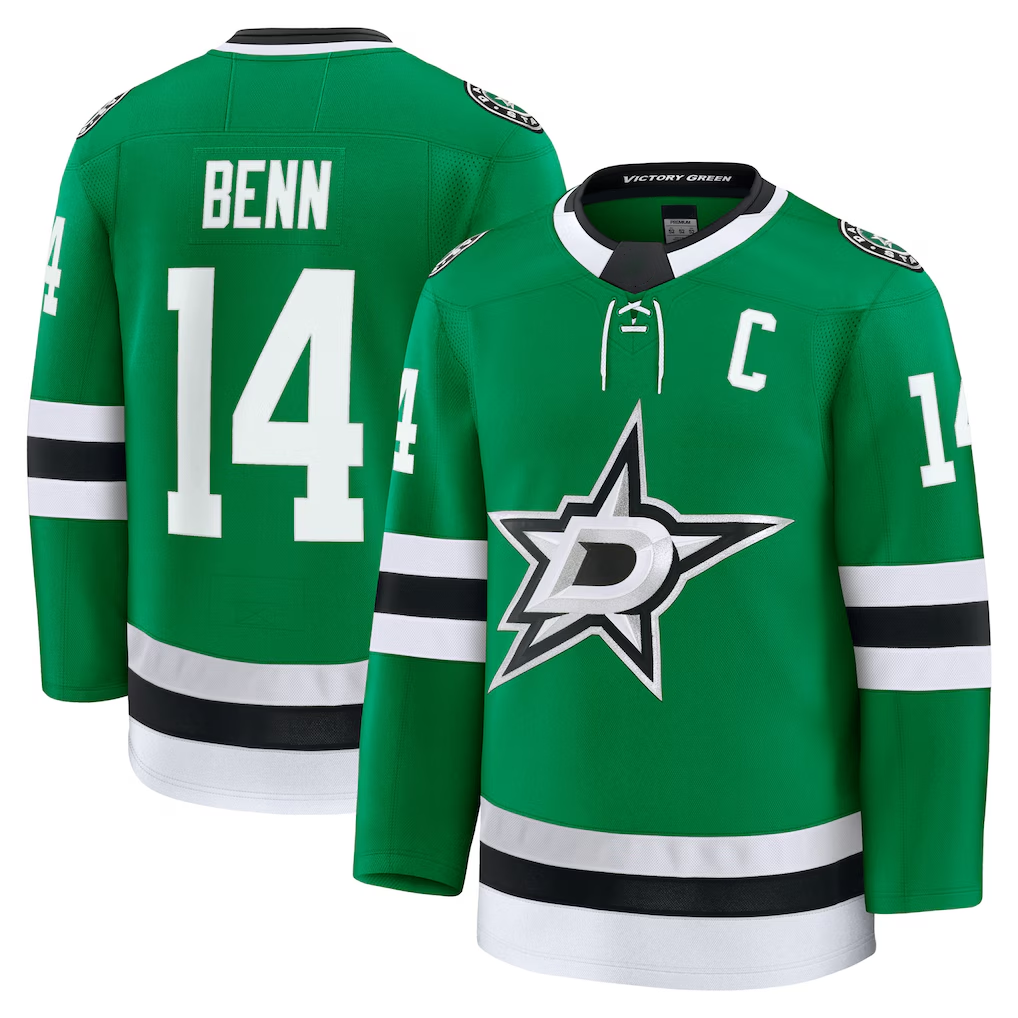 Tuec D.Stars #14 Jamie Benn Kelly Green Home Premium Jerseys