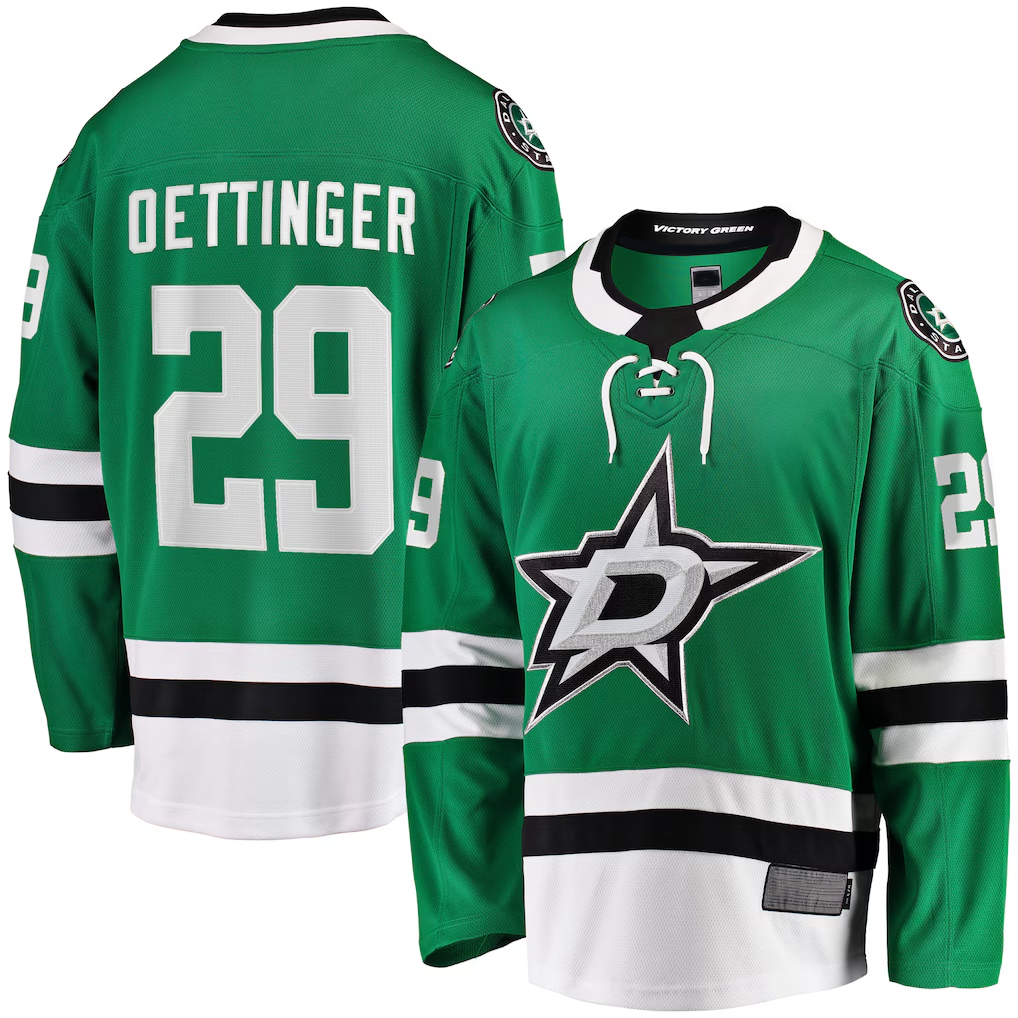 Tuec D.Stars #29 Jake Oettinger Kelly Green Home Breakaway Player Jerseys