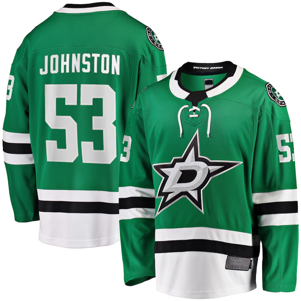 Tuec D.Stars #53 Wyatt Johnston Kelly Green Home Breakaway Player Jerseys