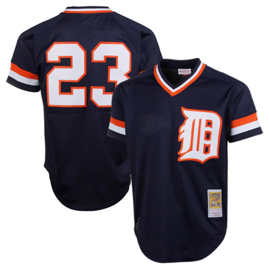Ldoa D.Tigers #23 Kirk Gibson Player Mitchell & Ness Navy 1984 Mesh Batting Practice  T-shirt Stitched Jerseys