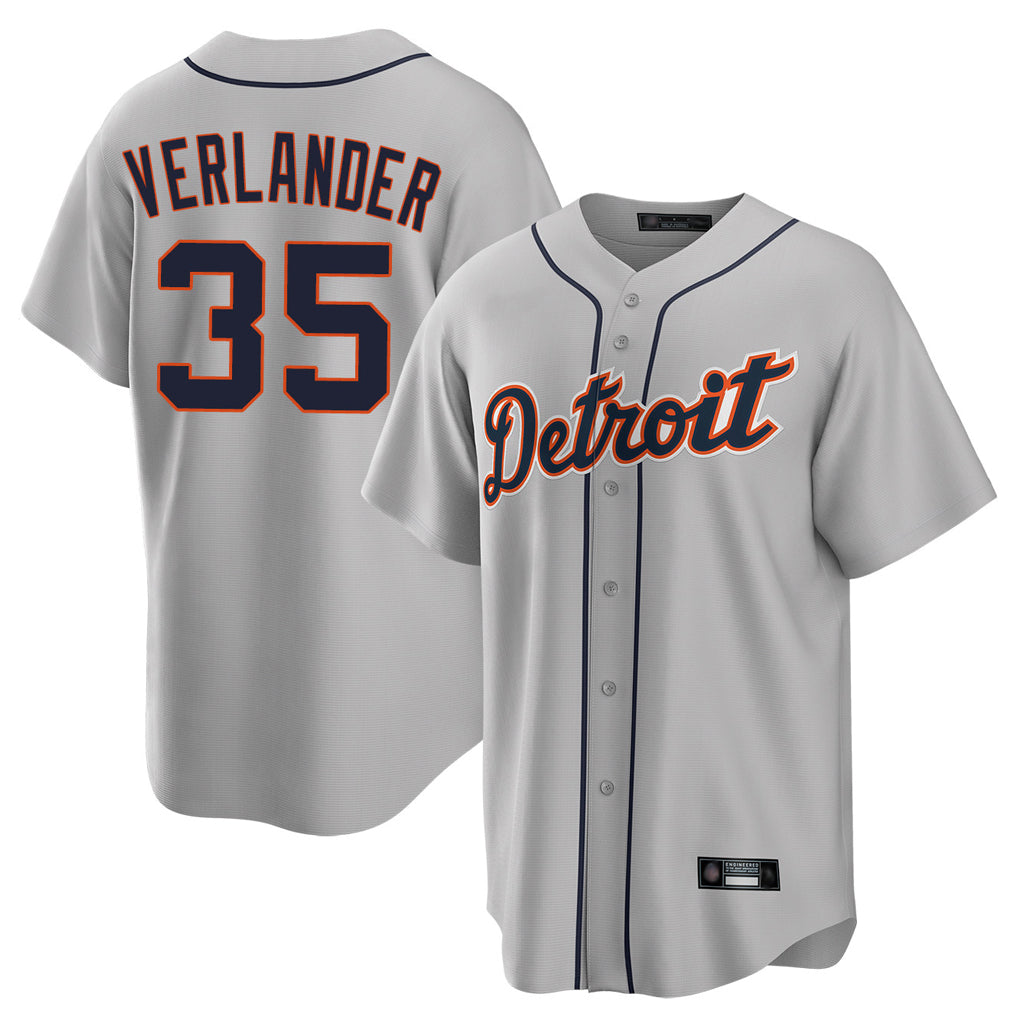 Ldoa D.Tigers #35 Justin Verlander Player Gray Home Game Stitched Jerseys