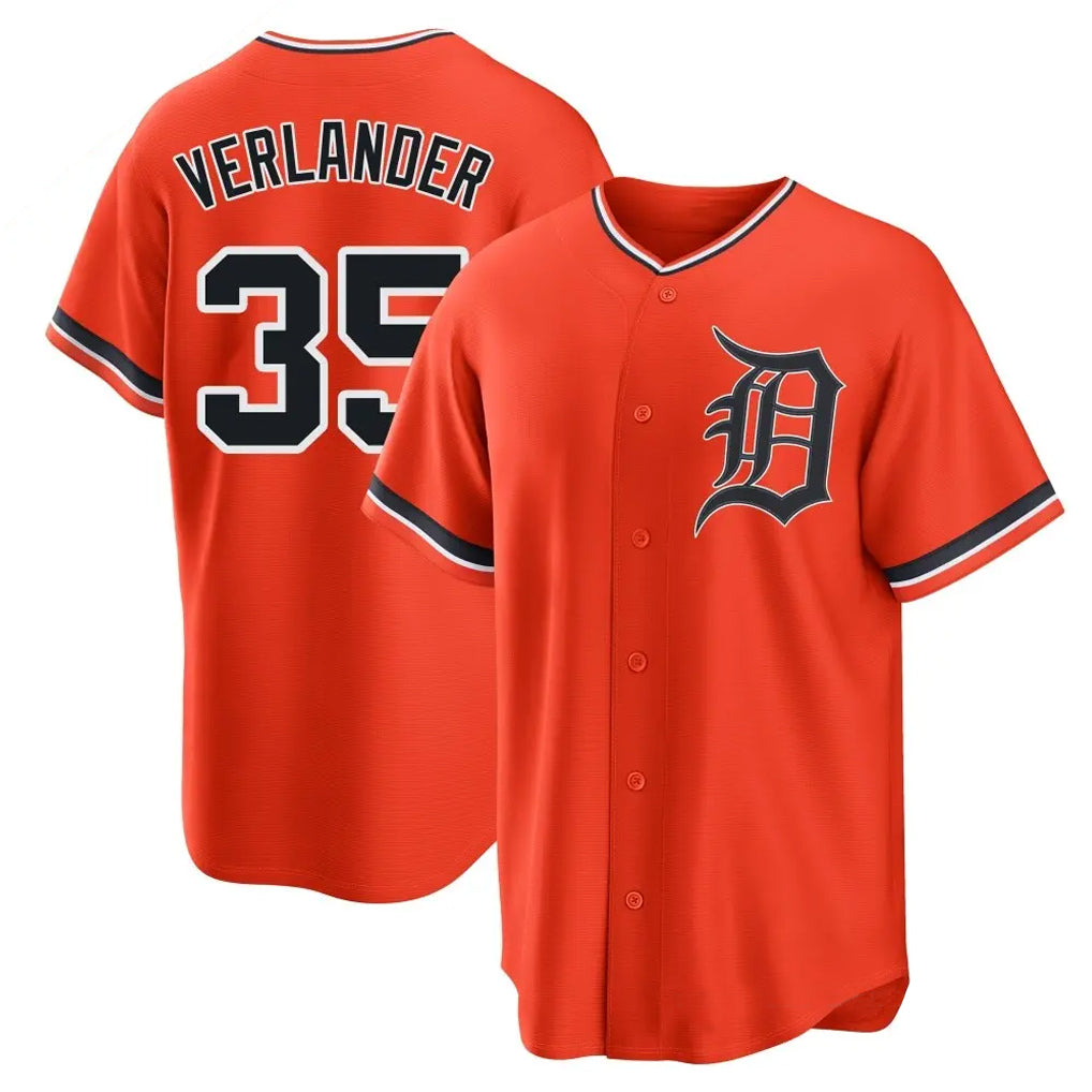 Ldoa D.Tigers #35 Justin Verlander Player Orange Home Game Stitched Jerseys