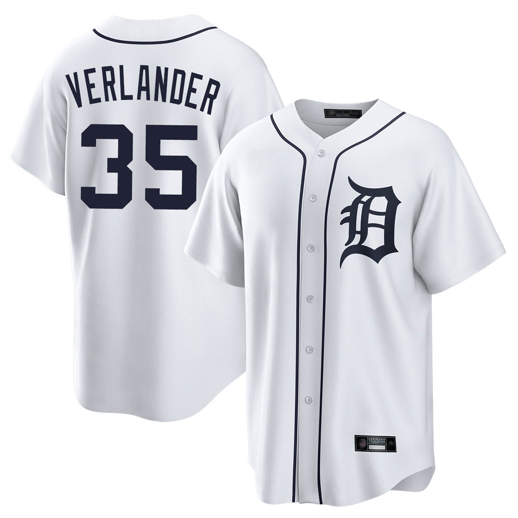 Ldoa D.Tigers #35 Justin Verlander Player White Home Game Stitched Jerseys