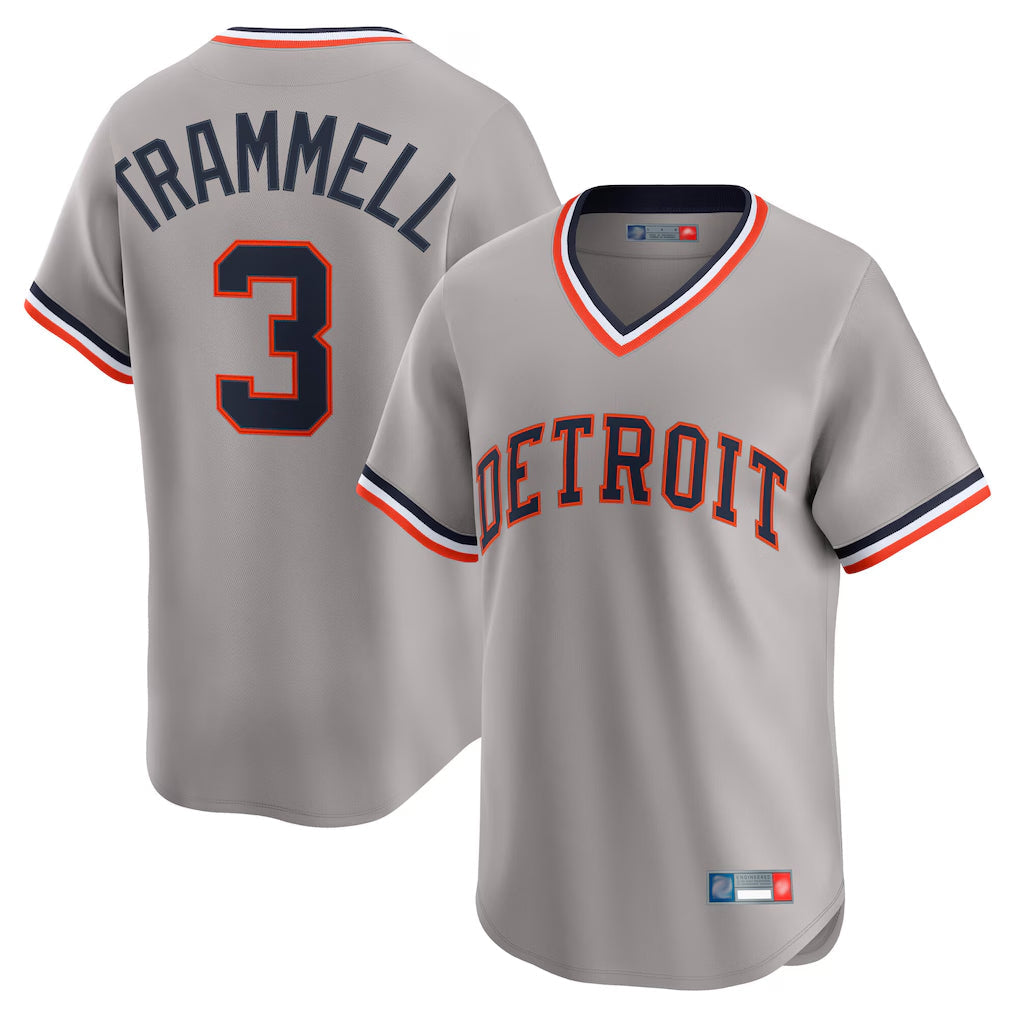 Ldoa D.Tigers #3 Alan Trammell Player Gray Cooperstown T-shirt Home Game Stitched Jerseys