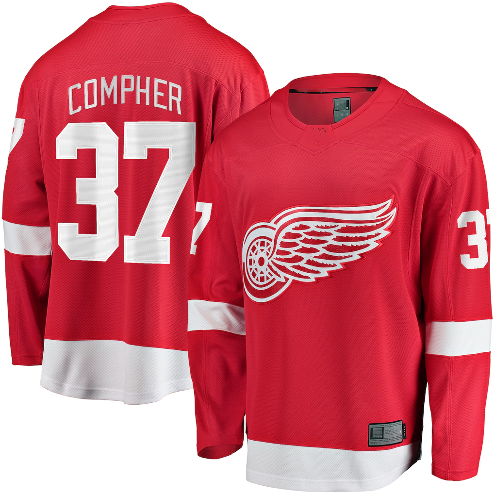 Tuec D.Red wings #37 J.T. Compher Red Home Breakaway Jersey