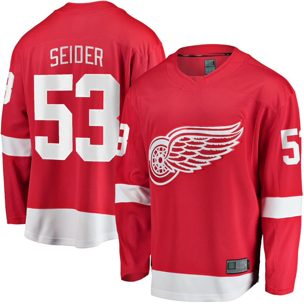 Tuec D.Red wings #53 Moritz Seider Red Home Breakaway Player Jerseys