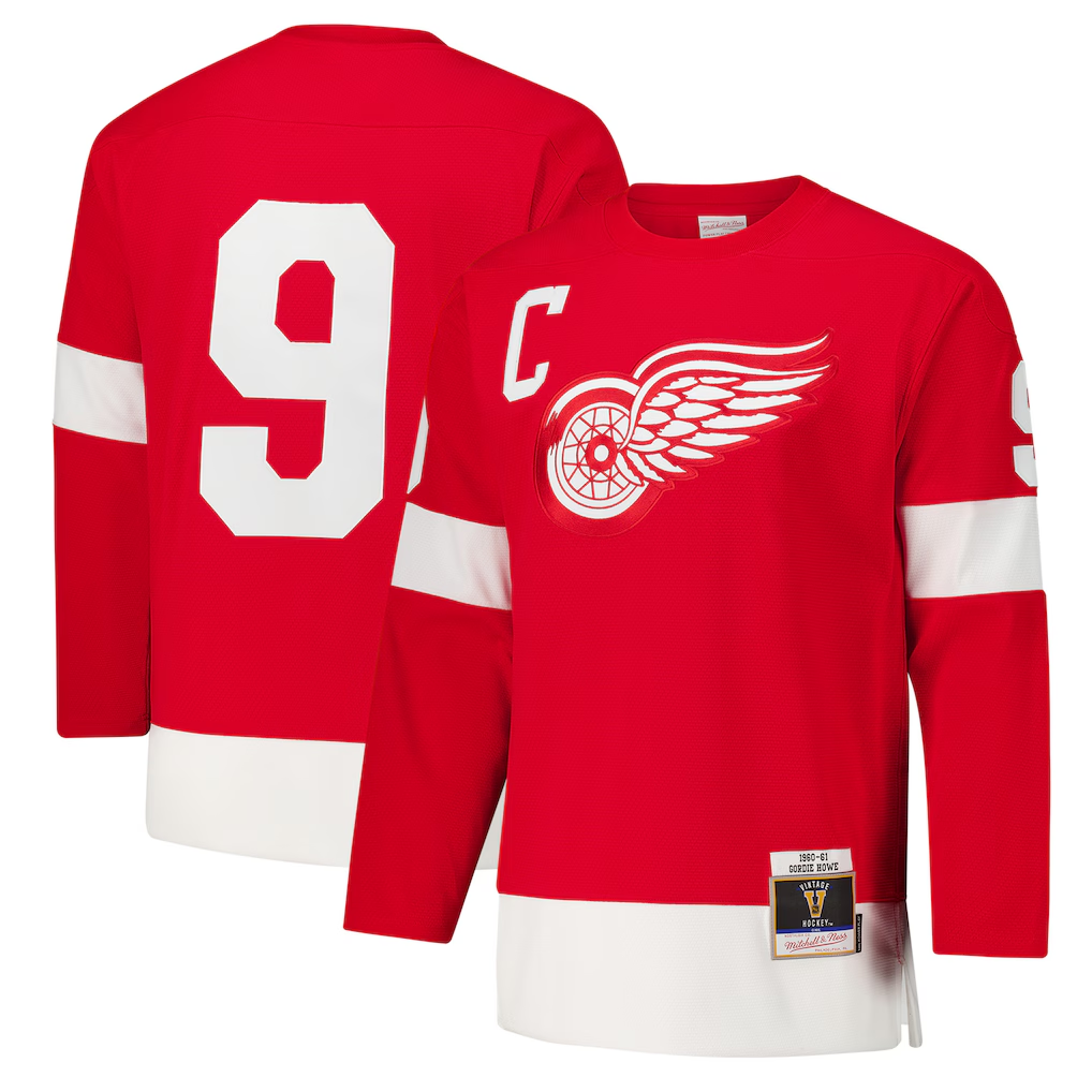 Tuec D.Red wings #9 Gordie Howe Red 1960-61 Power Play Jerseys