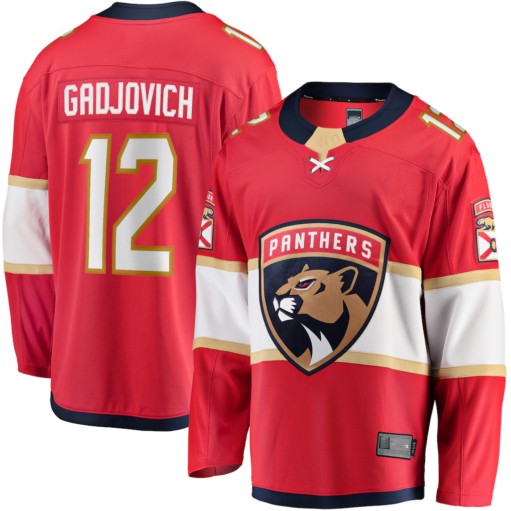 Tuec F.Panthers #12 Jonah Gadjovich Red Premier Breakaway Player Jerseys