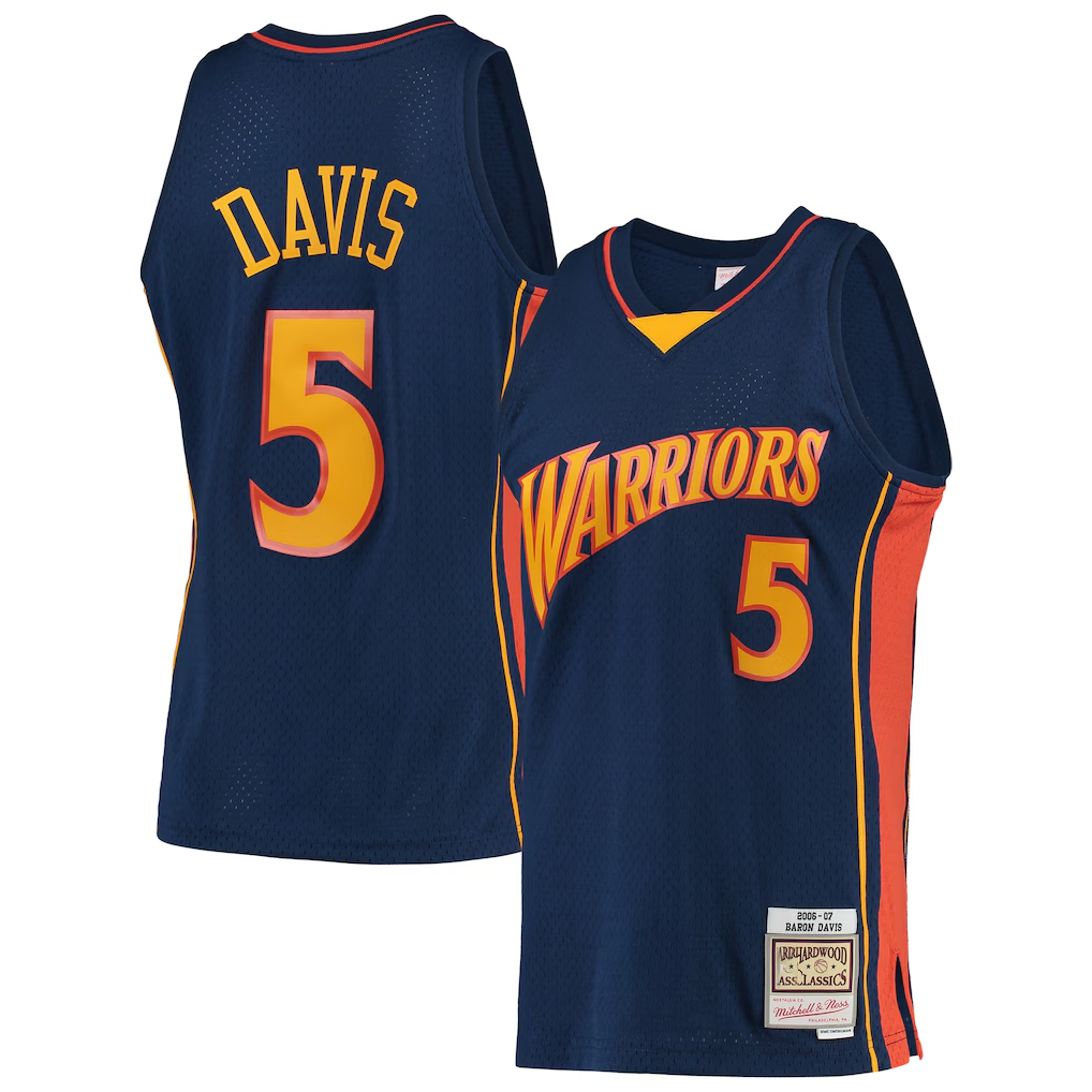 Ldoa G.State Warriors #5 Baron Davis Mitchell & Ness Navy 200607 Hardwood Classics Swingman Jerseys