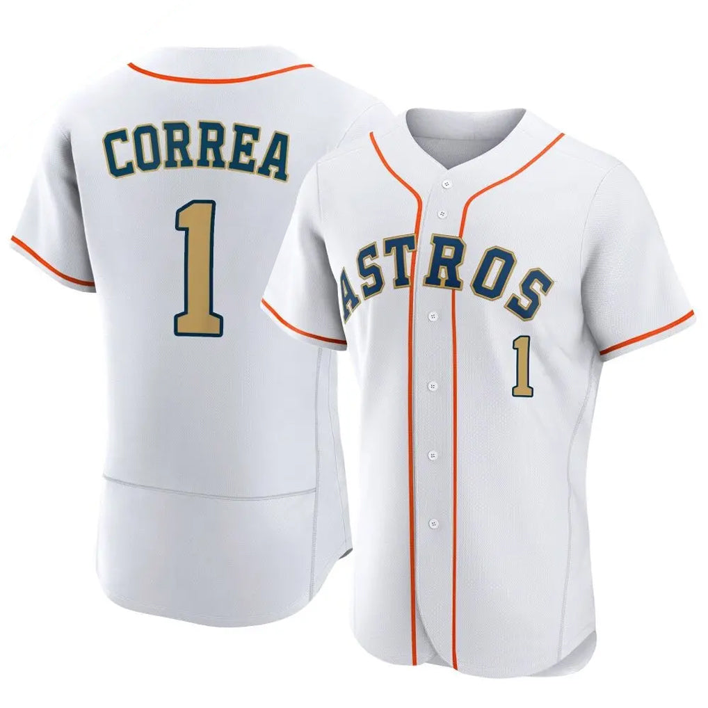 Ldoa H.Astros #1 Carlos Correa Player Gold Collection Limited Elite Home Stitched Jerseys