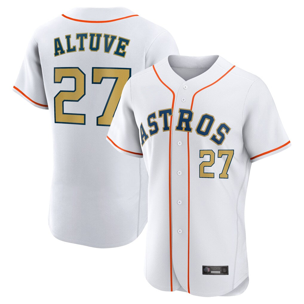 Ldoa H.Astros #27 Jose Altuve Player Gold Collection Limited Elite Home Stitched Jerseys