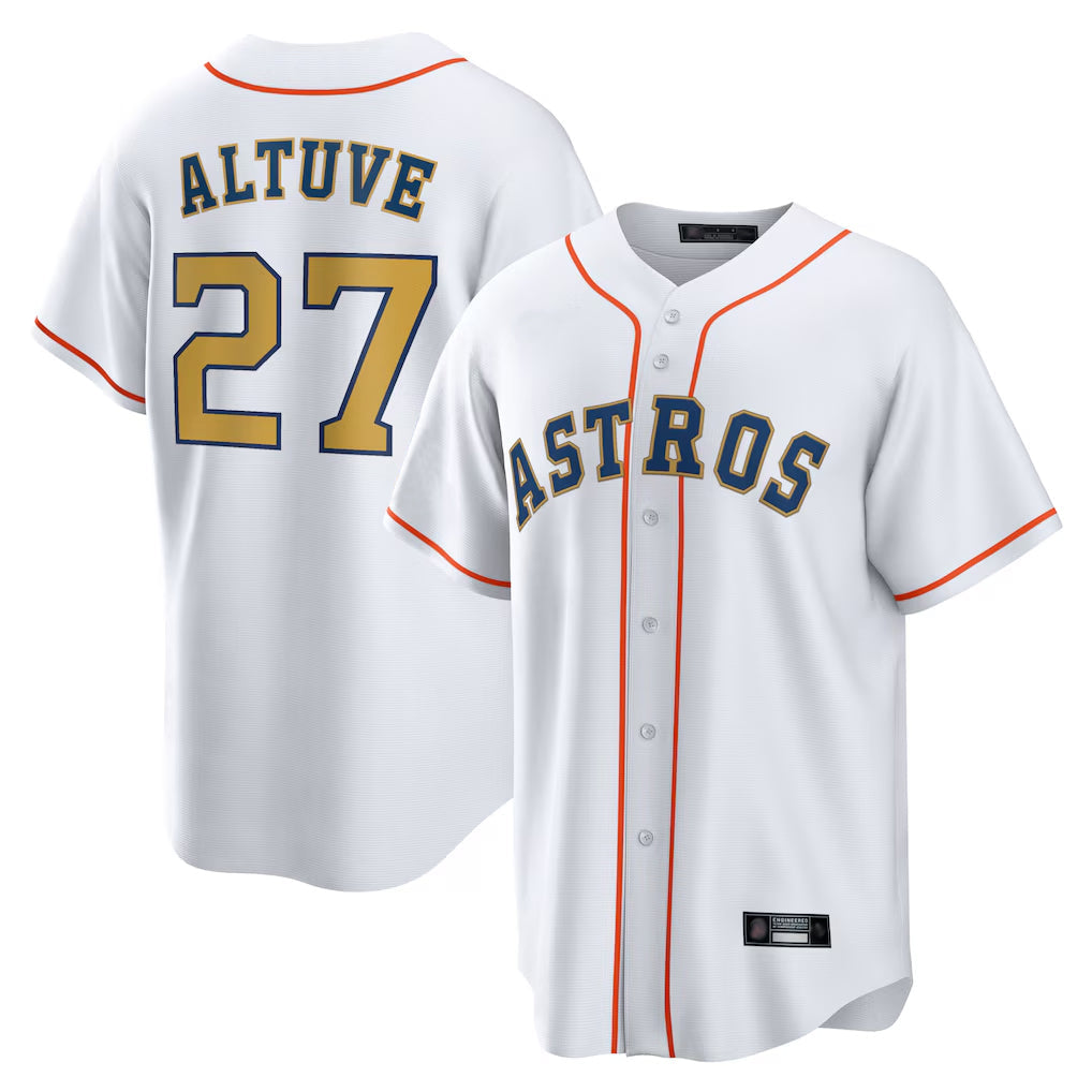 Ldoa H.Astros #27 Jose Altuve Player White Gold Collection Game Home Stitched Jerseys