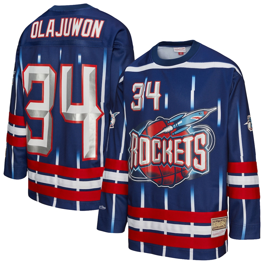 Ldoa H.Rockets #34 Hakeem Olajuwon Mitchell & Ness Navy Maxxed Out Fashion Hockey Stitched Jerseys