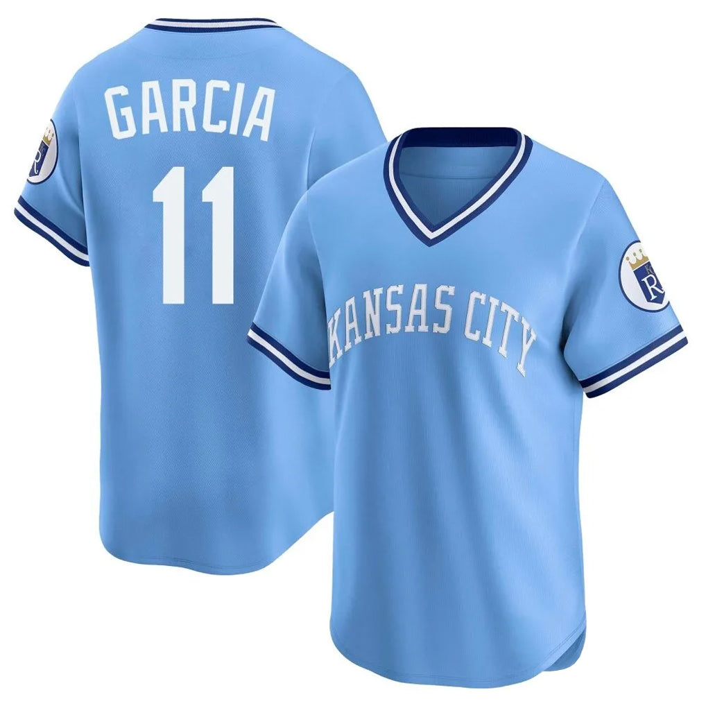 Ldoa KC.Royals #11 Maikel Garcia Player Light Blue Limited Throwback Cooperstown Collection T-shirt Stitched Jerseys