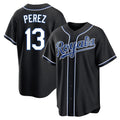 Ldoa KC.Royals #13 Salvador Perez Player Black Carbon Fashion Home Game Stitched Jerseys