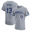 Ldoa KC.Royals #13 Salvador Perez Player Gray Limited Elite Home Stitched Jerseys