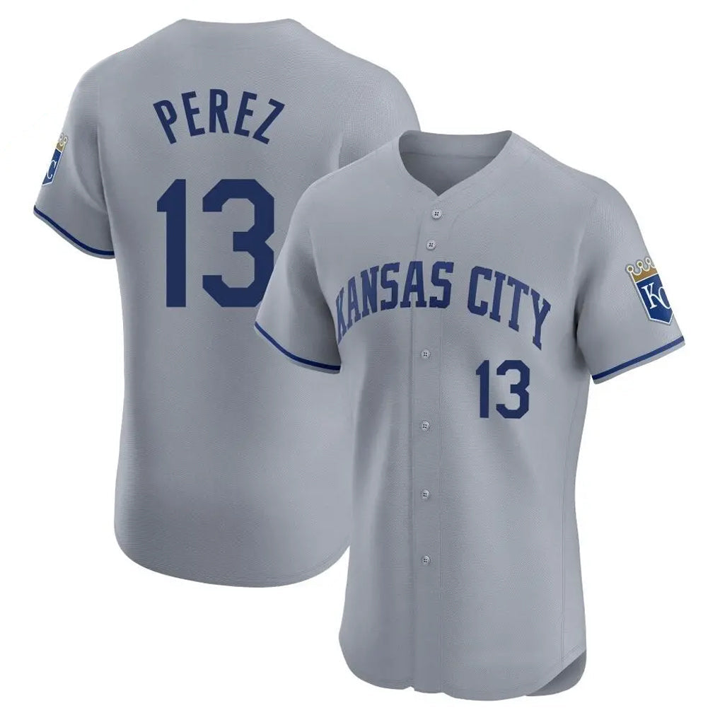 Ldoa KC.Royals #13 Salvador Perez Player Gray Limited Elite Home Stitched Jerseys