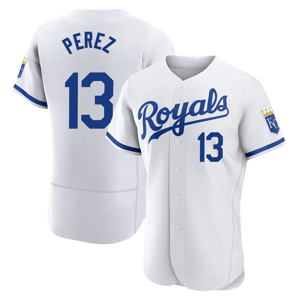 Ldoa KC.Royals #13 Salvador Perez Player White Limited Elite Home Game Stitched Jerseys
